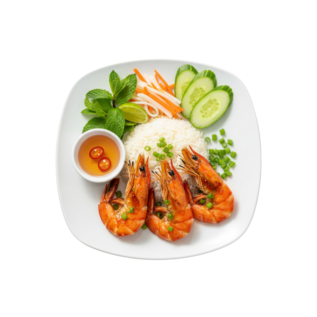 Cơm Tôm Nướng $17.99
Broken Rice with Grilled Shrimp